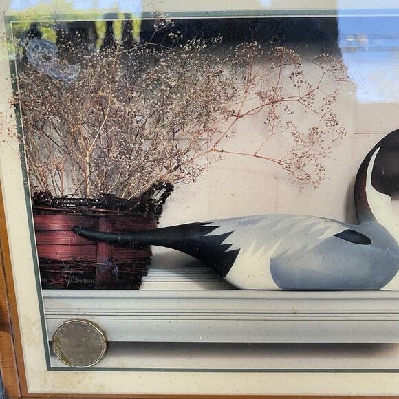 Vintage Decoy Duck On Shelf Lithograph Art Print On Wood White A Canada Coin - Picture 5 of 7
